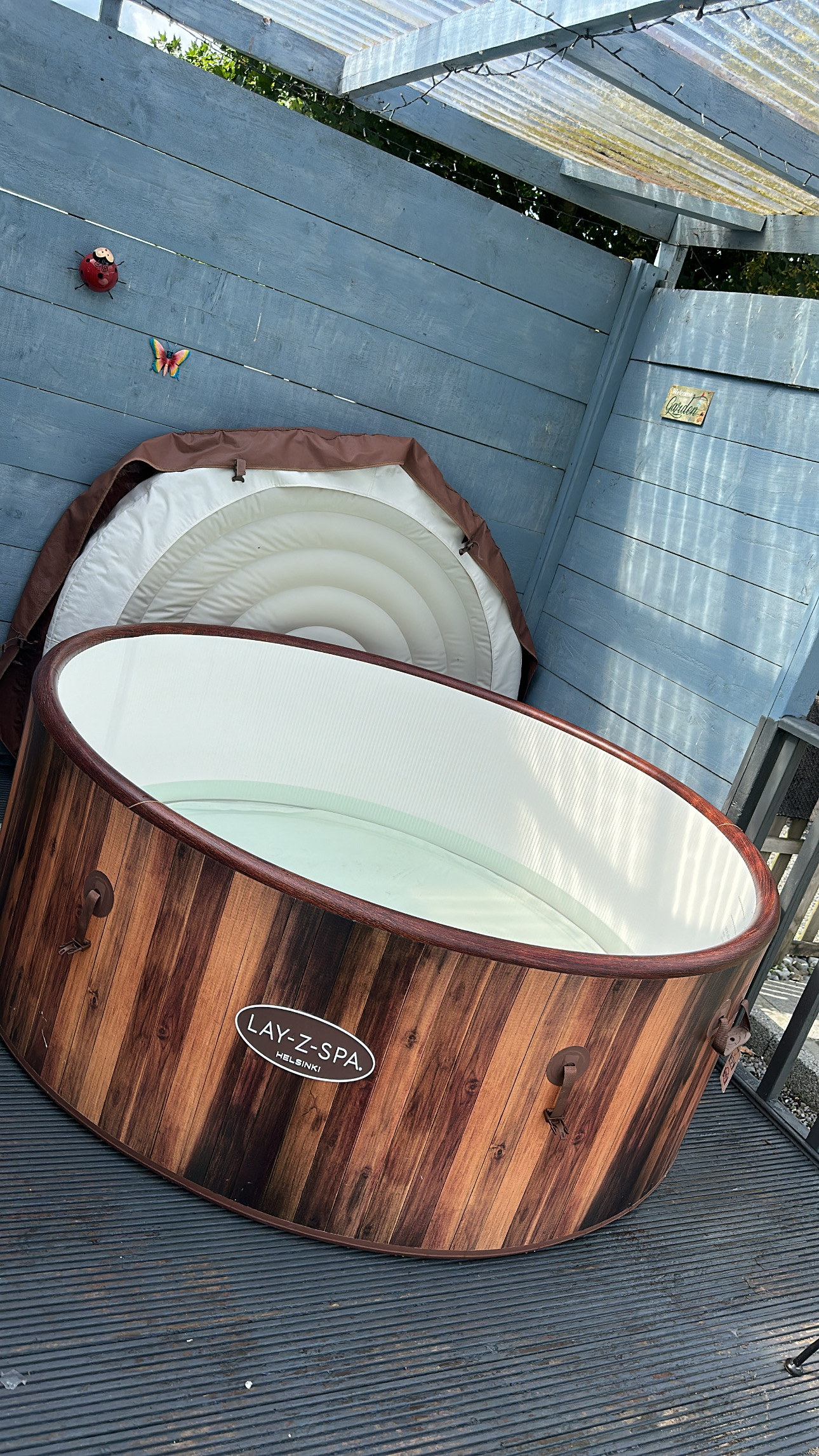 Hot tub with cover open